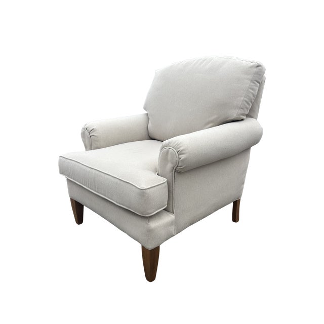 Ivory Vintage Pearson Club Chair – English Roll Arm Lounge Chair, Ivory Upholstery, Tapered Wood Legs, High-End Designer Seating For Sale - Image 8 of 16