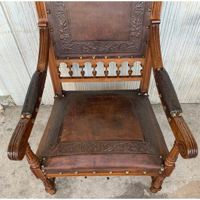 Wood Louis XVI Style Italian Pair of Carved Walnut Armchairs, 1900s For Sale - Image 7 of 18