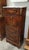 Louis XV Style Drop-Front Secretary in Marquetry Wood with Veined White Marble Top For Sale - Image 6 of 7