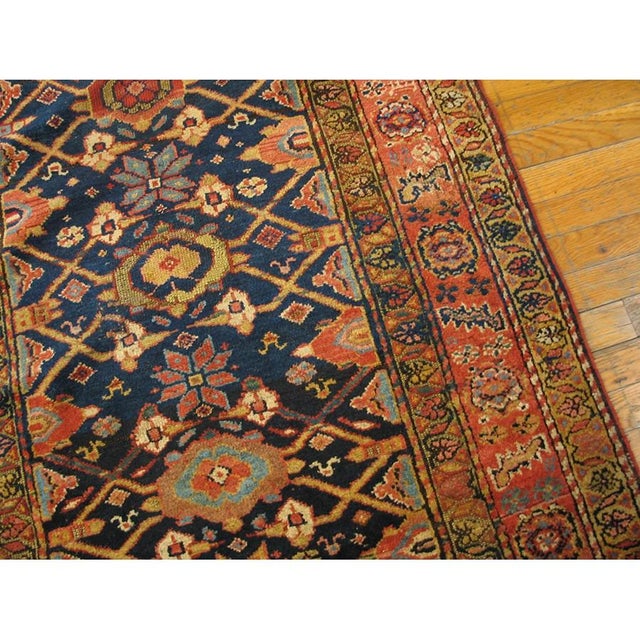 Late 19th Century 1890s Blue Navy Traditional Antique Runner Tribal Geometric Kurdish Wool Rug For Sale - Image 5 of 7
