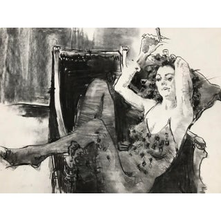 Lounging in a Catsuit Original Charcoal Illustrative Drawing by David Beynon Pena For Sale