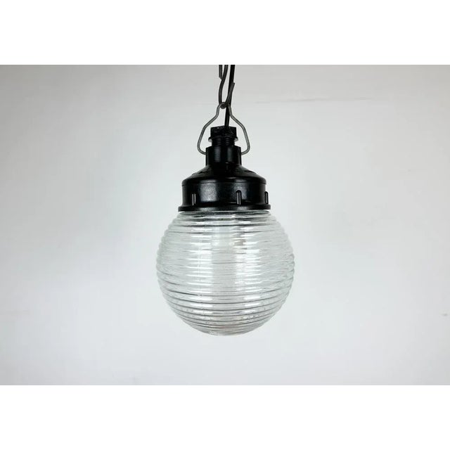 Industrial Bakelite Pendant Light with Ribbed Glass, 1970s For Sale - Image 12 of 12