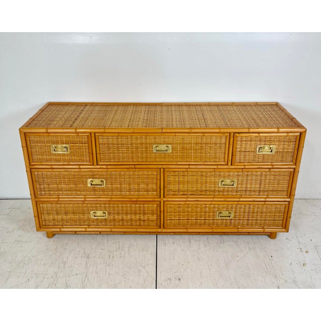 Vintage Campaign Style Faux Bamboo Wicker Chest of Drawers For Sale - Image 12 of 12