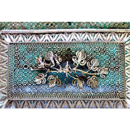 Gold Filigree Silver Box with Floral Applications and Hinged Lid, in Very Good conditions. Designed from 2000 This piece...