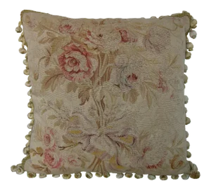 Antique French Silk Aubusson Tapestry Pillow