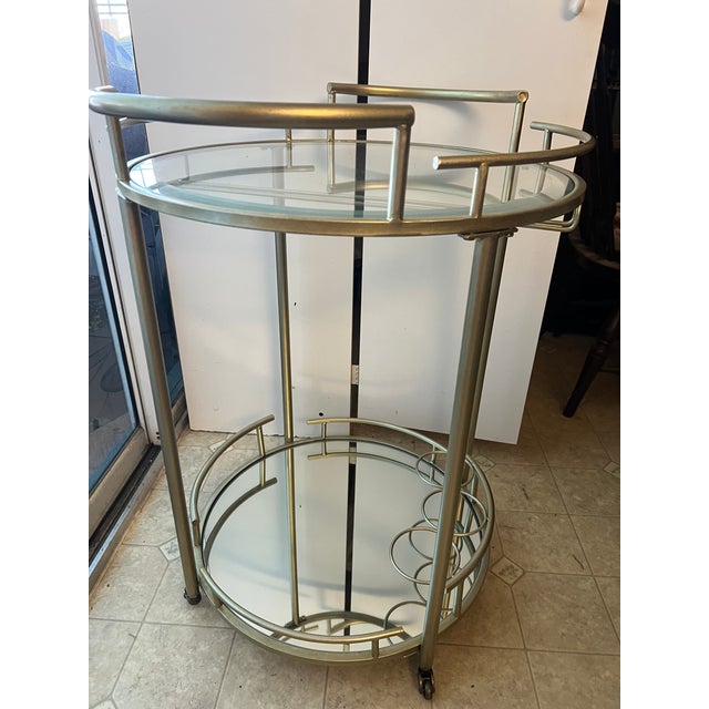 Glass Vintage Rolling 2 Tier Champagne Bar Cart For Sale - Image 7 of 10
