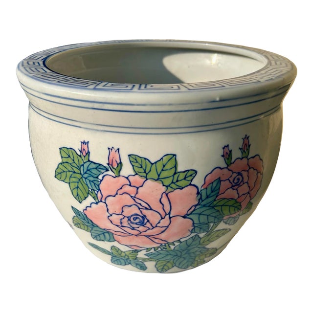 Vintage Floral Chinese Planter For Sale