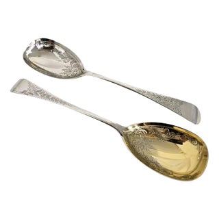 Antique Edwardian Sterling Silver Serving Spoons, Sheffield, 1905, Set of 2 For Sale