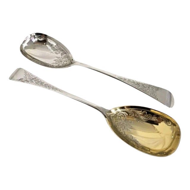 Antique Edwardian Sterling Silver Serving Spoons, Sheffield, 1905, Set of 2 For Sale