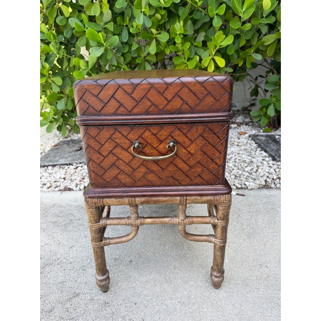 Vintage Faux Bamboo Leather Wrapped Storage Chest End Table Attributed to Maitland-Smith For Sale In Naples, FL - Image 6 of 12