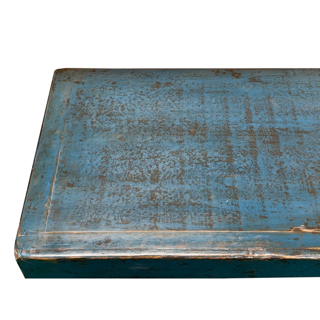 Vintage Distressed Cerulean Blue Doors Low Tv Stand Console Table Cabinet For Sale In San Francisco - Image 6 of 12