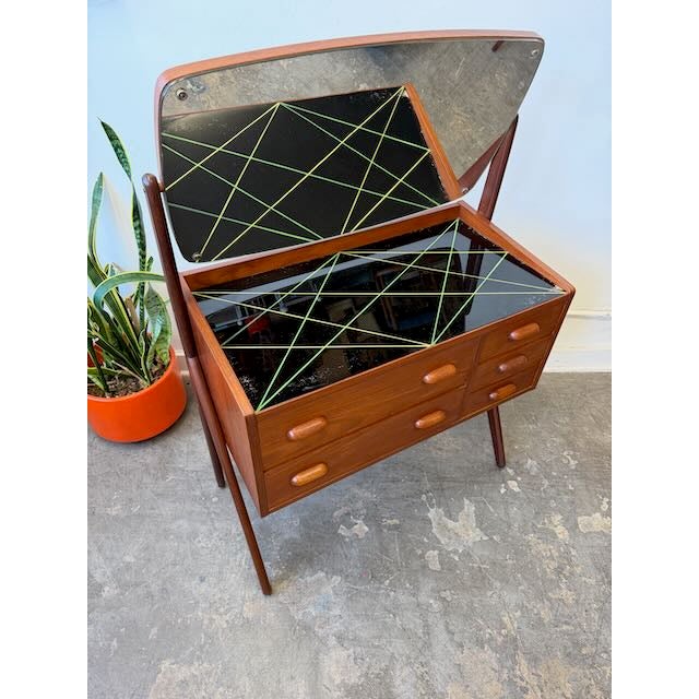 1960s 1960's Danish Modern Teak Compact Vanity & Mirror For Sale - Image 5 of 11