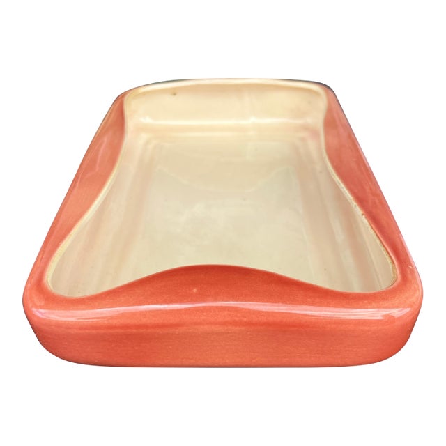 Vintage Orange Rectangle Red Wing Pottery Bonsai Planter For Sale