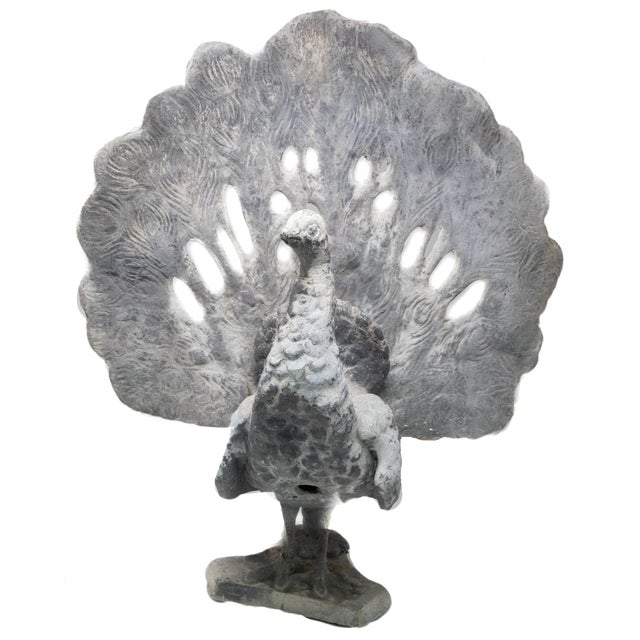Arts & Crafts Pewter Peacock Garden Statue For Sale - Image 3 of 13