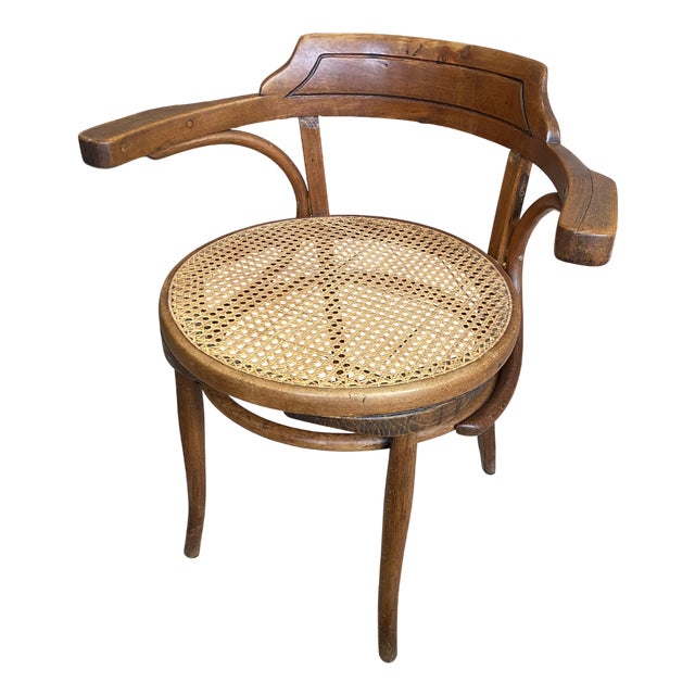 Bistro-Style Desk Chair in Bentwood with Cane Seat, 1930s For Sale
