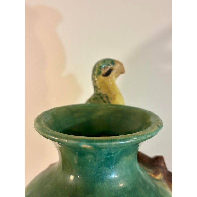 1950s Italian Majolica Coastal Parrot Vase - Hand Painted Ceramic For Sale - Image 4 of 6