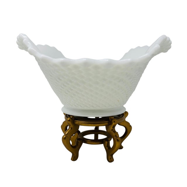 Westmoreland Glass 12” Vintage Westmoreland English Hobnail Milk Glass Oval Centerpiece Bowl For Sale - Image 4 of 10