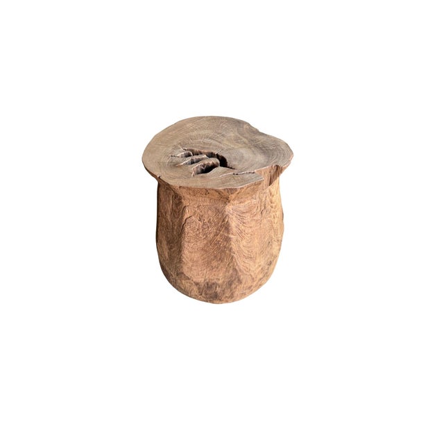 1970s Aged Javanese Teak Wood Side Table – Sculptural Organic Pedestal For Sale - Image 9 of 10