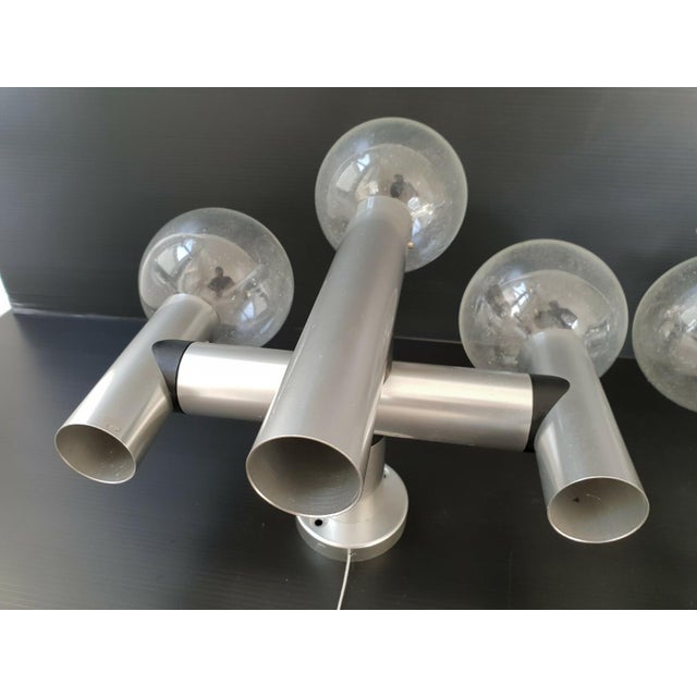 Vintage Space Age Wall Lights in Brushed Steel and Glass, 1970s, Set of 2 For Sale - Image 3 of 9
