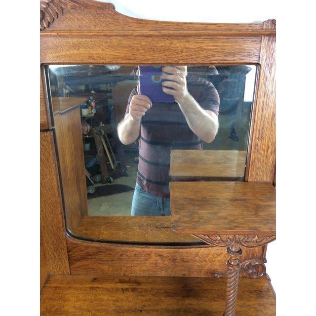 Antique Oak Side by Side With Drop Front Writing Desk and Adjustable Shelves For Sale - Image 10 of 18