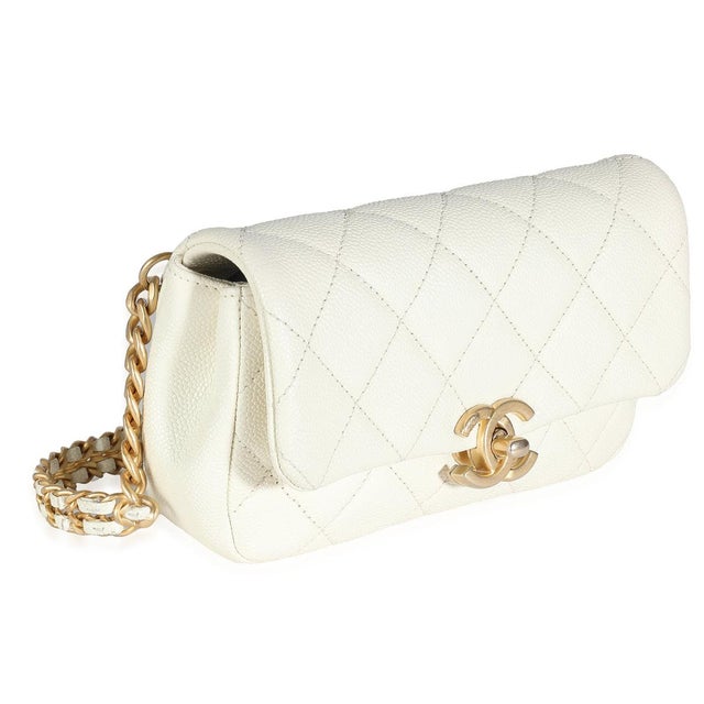 Contemporary White Quilted Caviar Chain Melody Waist Belt Bag For Sale - Image 3 of 7