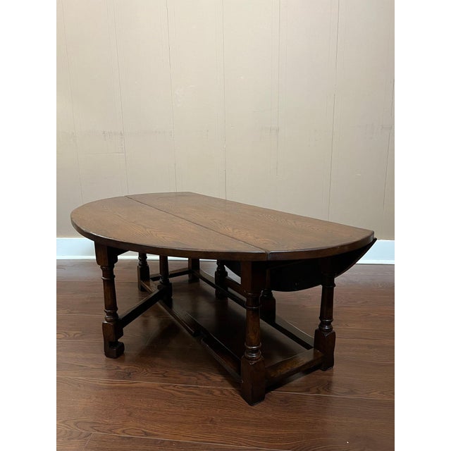 Antique English Oak Coffee Table Drop Leaf Jacobean Wake Table Gateleg C1930 For Sale - Image 14 of 18