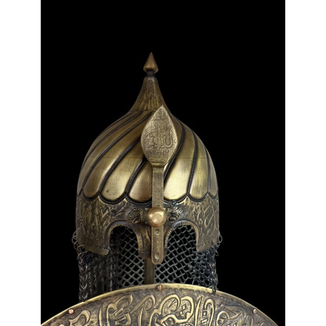 Not Yet Made - Made To Order Hand Forged Calligraphy Brass Helmet Shield Display Set For Sale - Image 5 of 12