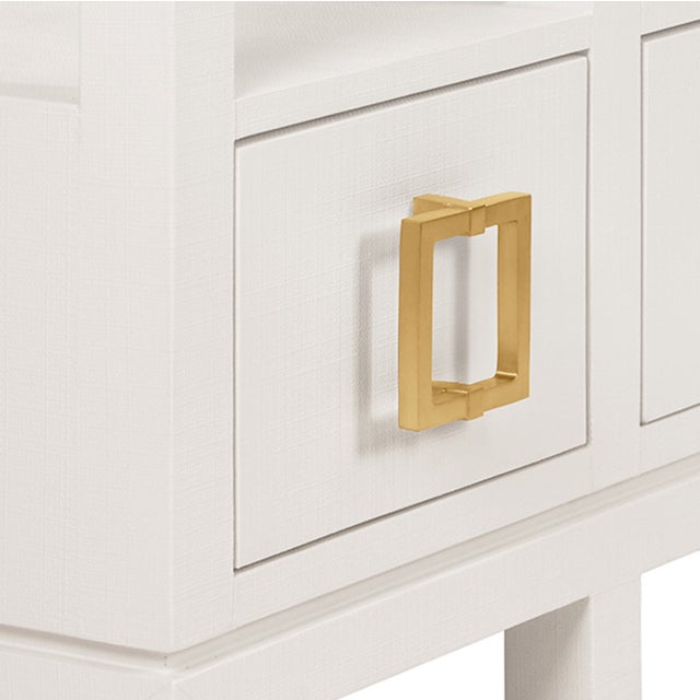 Matthew Izzo Home Campbell White Linen Three Drawer Two Tier Console Table For Sale In New York - Image 6 of 8