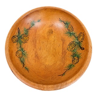 Hand Painted Pinecone Wooden Bowl For Sale