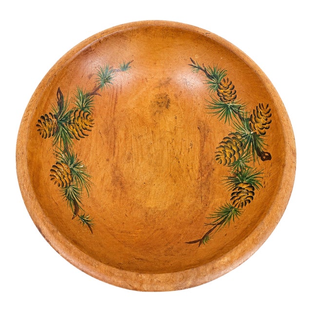 Hand Painted Pinecone Wooden Bowl For Sale