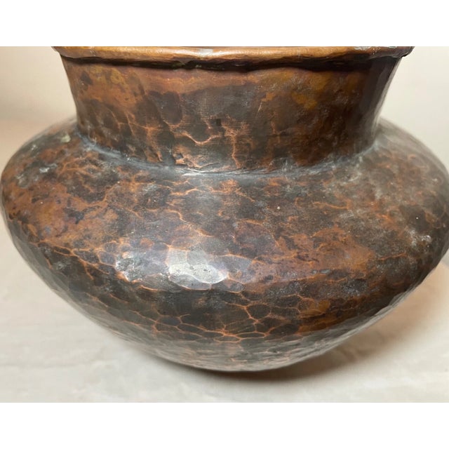 Antique Hand Hammered Tooled Arts and Crafts Patinated Copper Vase Sculpture Pot For Sale - Image 11 of 12