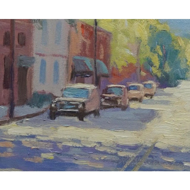 Original oil townscape by Sean Wu. A street scene in a mountain town