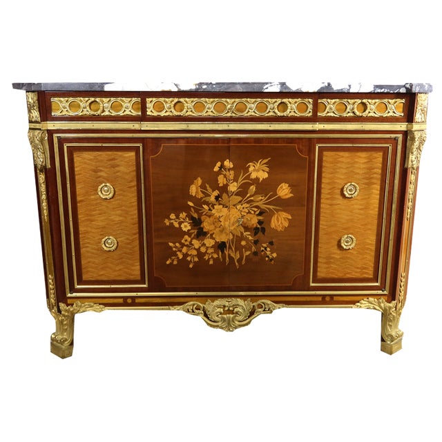 Louis XV-Louis XVI Transition Style Marquetry Buffet, 1960s For Sale