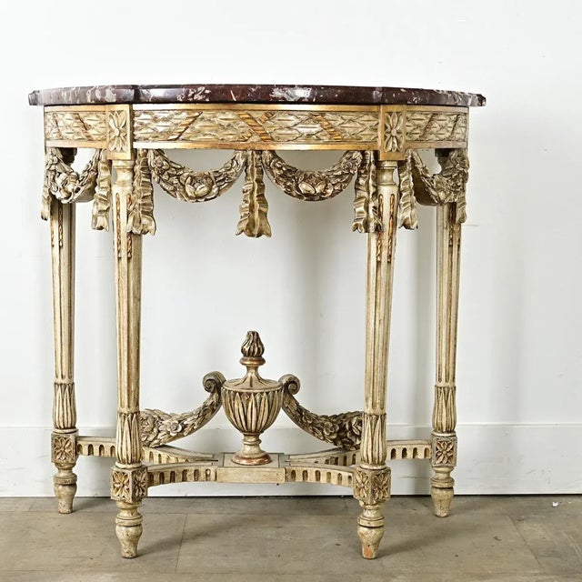 French Louis XVI Style Carved Demilune Console For Sale In Baton Rouge - Image 6 of 12