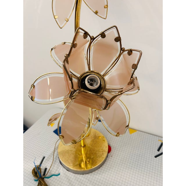 1970s Mid Century Modern Hollywood Regency Pink Lotus Flower Tall Table Lamp 36” For Sale - Image 12 of 12