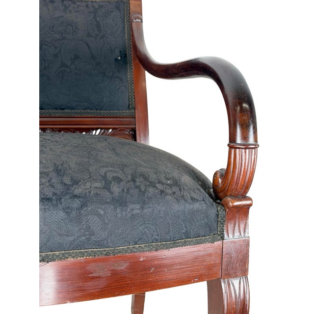 Antique Empire Style Mahogany Armchair With Black Damask Upholstery For Sale - Image 17 of 18