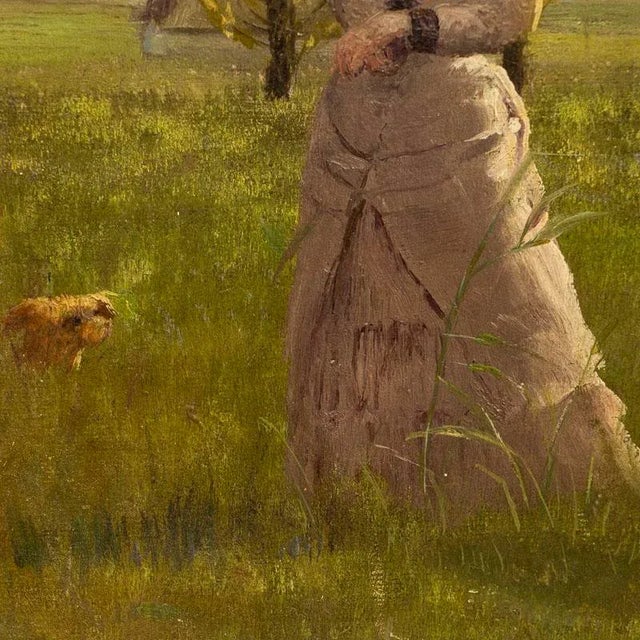 Original Small Oil Painting of Woman on a Summer Day, Unsigned For Sale - Image 6 of 9