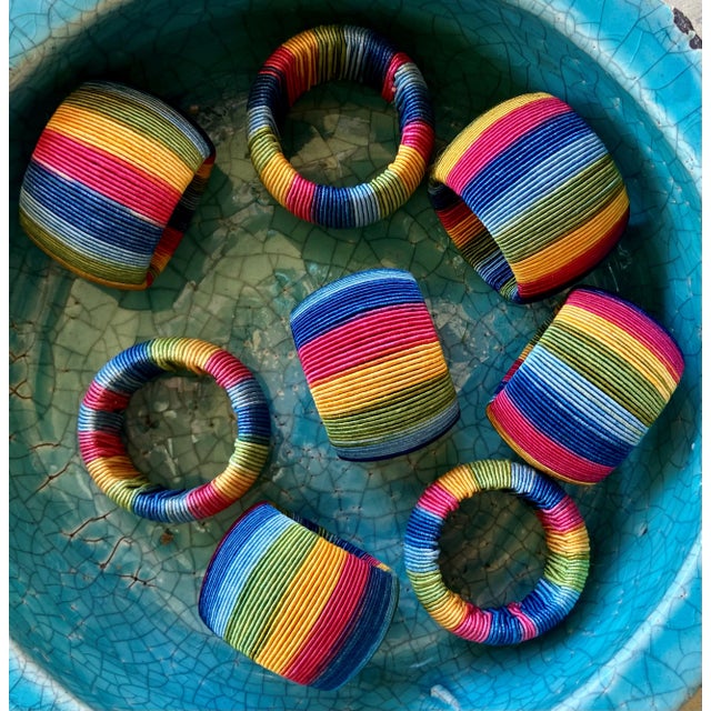 Late 20th-Century Vibrant & Chic Multi-Colored Woven Napkin Rings - Set of 8 For Sale - Image 18 of 18