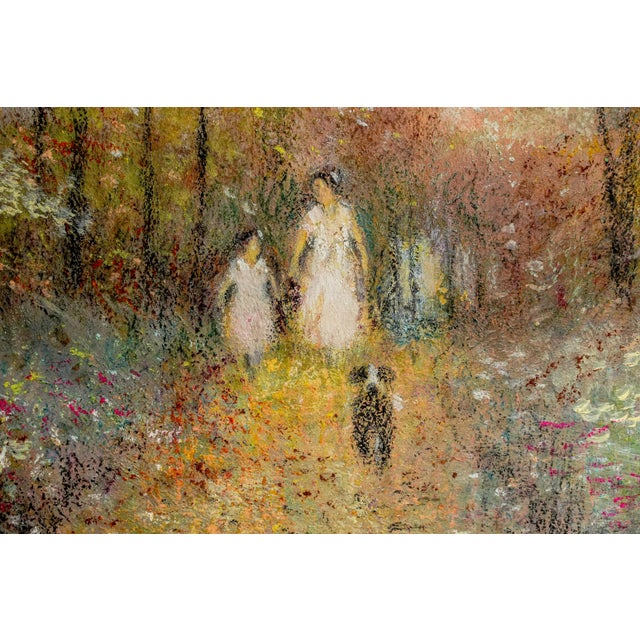 Lovely Vintage James G. Llewelyn Impressionist Garden Painting Églomisé & Pastel Mixed Media Nature Home Decot Art For Sale - Image 4 of 14