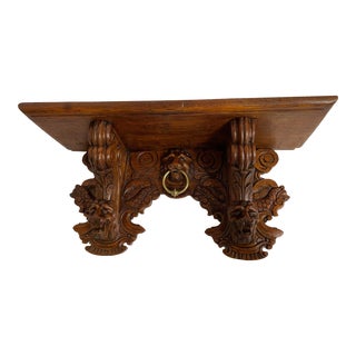 Antique French Lions Mask Carved Wooden Wall Shelf For Sale