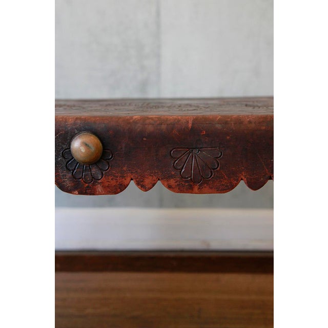 Wood Rustic Peruvian Hand-Tooled Leather Coffee Table or Bench, Circa 1970 For Sale - Image 7 of 15