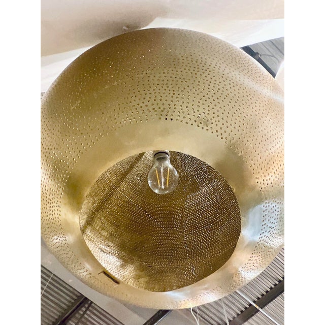 2020s Large Brass Pierced Metal Pendant Light For Sale - Image 5 of 5