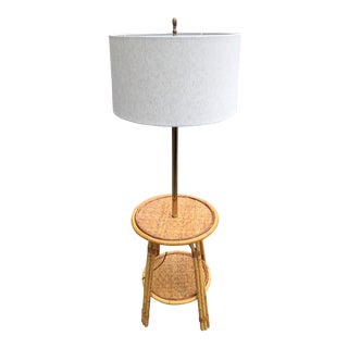 1950s Mid-Century Split Bamboo and Retan Floor Lamp For Sale