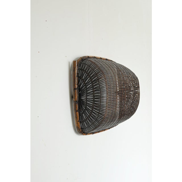 Chestnut Mid 20th Century Old Southeast Asian Basket / Bamboo and Bark Weave / Wall-Hanging Object For Sale - Image 8 of 16