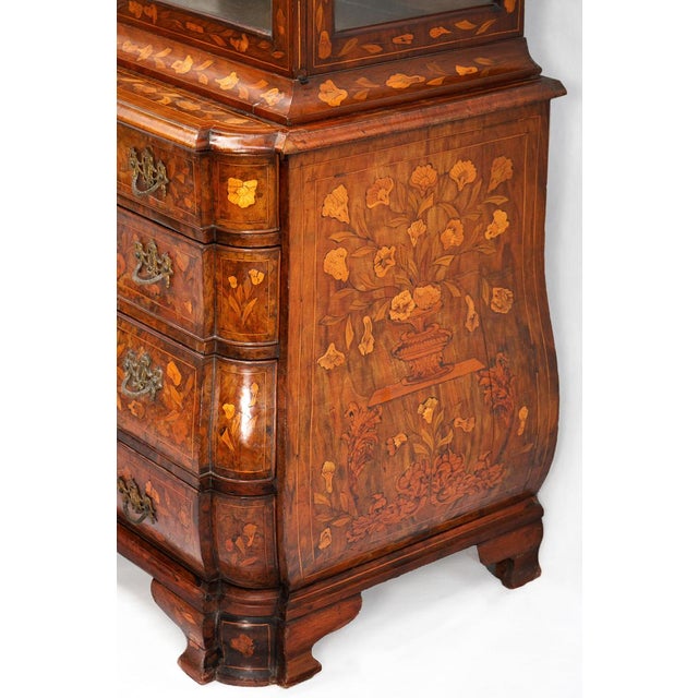 Wood Small Antique Dutch Floral Marquetry Vitrine Cupboard For Sale - Image 7 of 15
