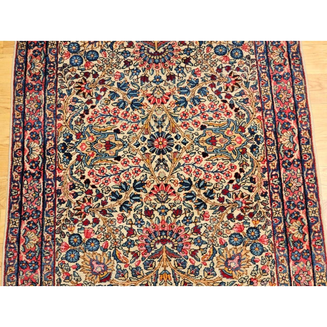 Vintage Persian Kerman Lavar Rug, Hand-Knotted Wool, Floral Pattern, Ivory & Blue, 3x5 For Sale In Chicago - Image 6 of 12