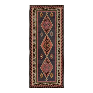 1950s Vintage Kilim Rug With Pink Diamonds, Vibrant Geometric Patterns For Sale