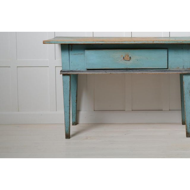 Antique Classic Folk Art Gustavian Swedish Turquoise Table with a Drawer For Sale - Image 6 of 10