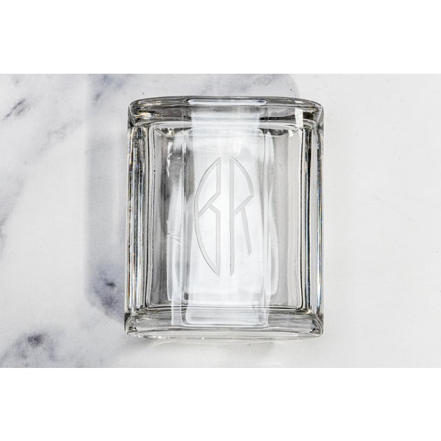 Art Deco Heavy Crystal Glass Antique Jewelry Box Art Deco Monogrammed Br Trinket Box Luxury Home Decor For Sale - Image 3 of 13