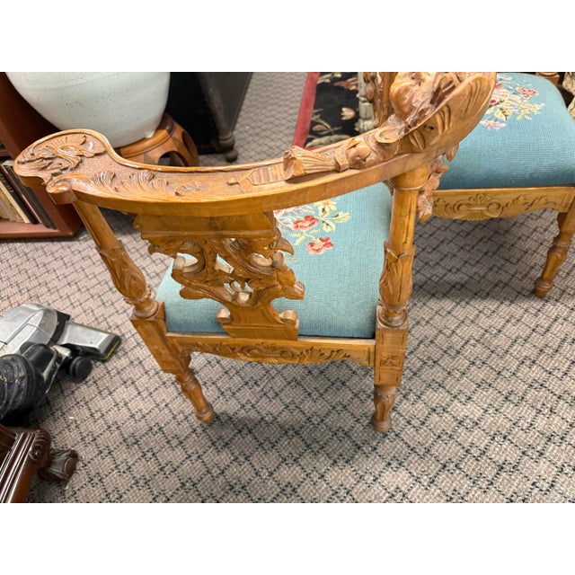 Wood Antique Italian Renaissance Revival Bench Tete-a-Tete Carved For Sale - Image 7 of 11